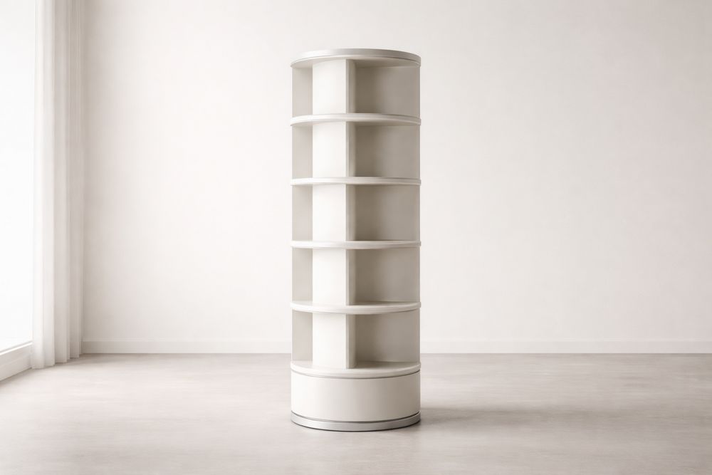 Rotating Circular Shelf Unit Wood White