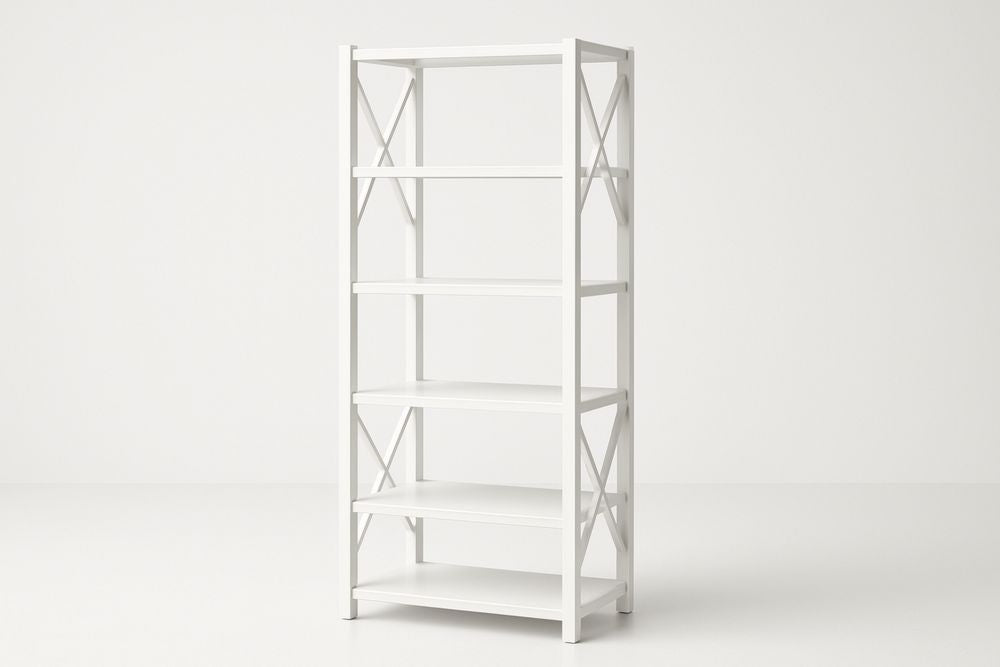 White Metal Five-Tier Bookshelf 180cm x 60cm x 35cm