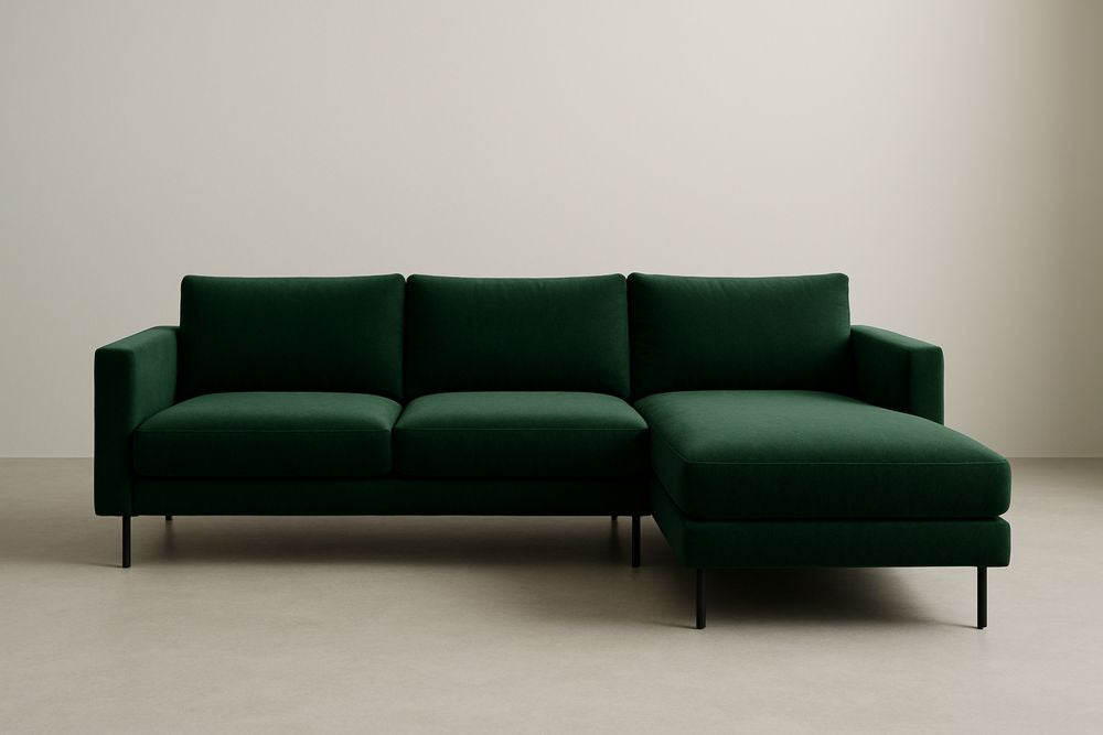 Velvet Upholstery L-Shaped Sectional Sofa with Steel Legs - Green
