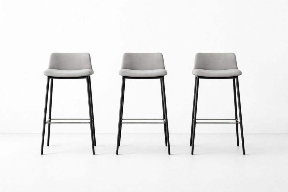 Set of 3 Upholstered Bar Stools with Metal Frame Gray