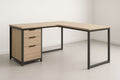 L-Shaped Office Desk with Three Drawers Wood and Metal Frame 150cm x 150cm x 75cm
