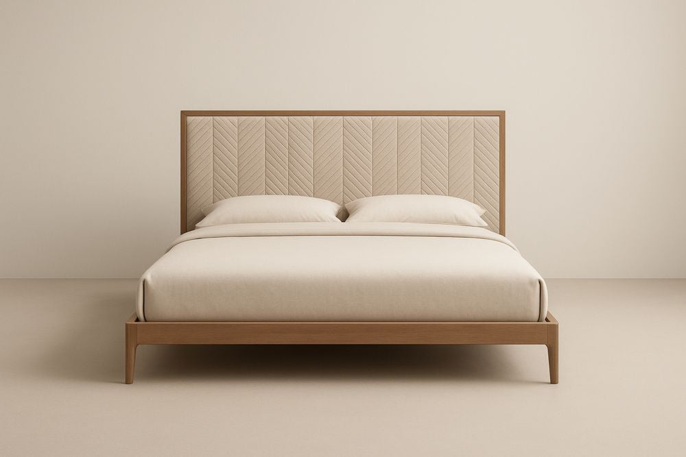 Wood Frame Upholstered Bed Beige