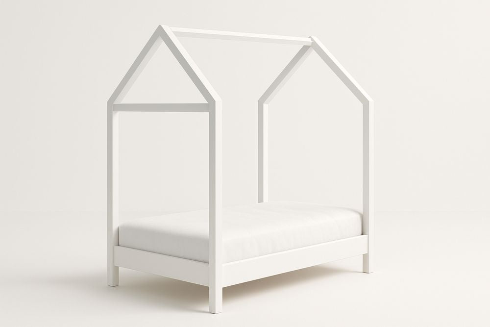 White Wood House Frame Children's Bed, 200x100×170 cm