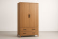 Wooden Wardrobe with 2 Doors and 2 Drawers Oak Finish