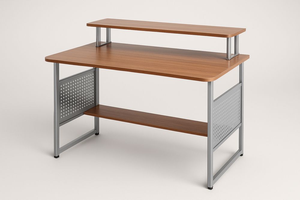 Wood and Metal Computer Desk with Shelves 120cm x 60cm x 90cm Brown
